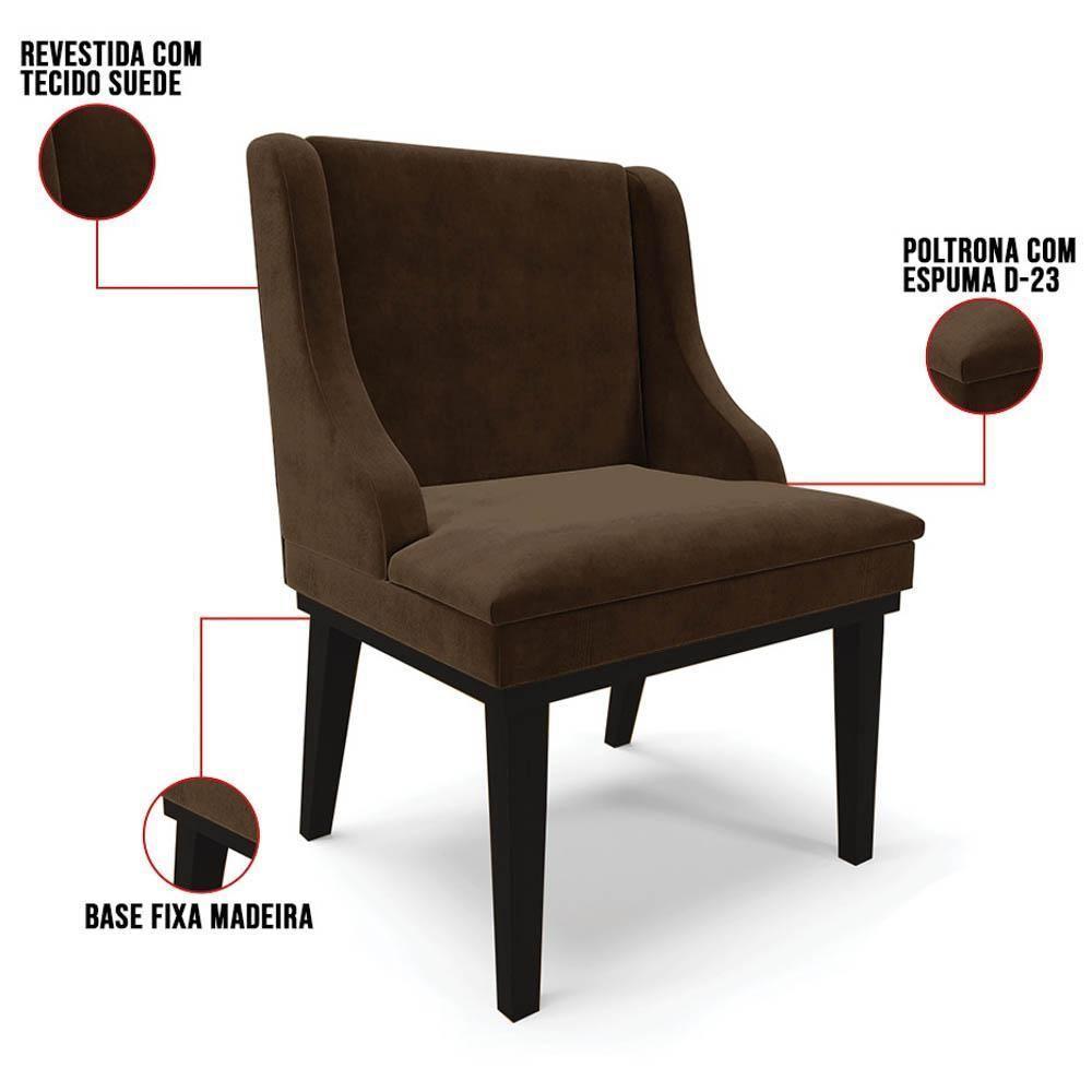 Kit 6 Cadeiras Estofadas Para Sala De Jantar Base Fixa De Madeira Preto Lia Suede Marrom - Ibiza - 3