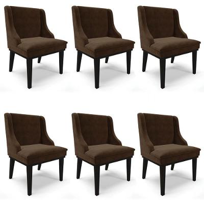 Kit 6 Cadeiras Estofadas Para Sala De Jantar Base Fixa De Madeira Preto Lia Suede Marrom - Ibiza