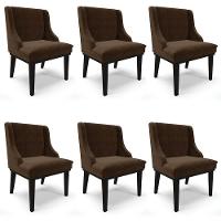 Kit 6 Cadeiras Estofadas Para Sala De Jantar Base Fixa De Madeira Preto Lia Suede Marrom - Ibiza - 1