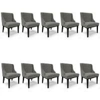 Kit 10 Cadeiras Estofadas Para Sala De Jantar Base Fixa De Madeira Preto Lia Suede Grafite - Ibiza - 1