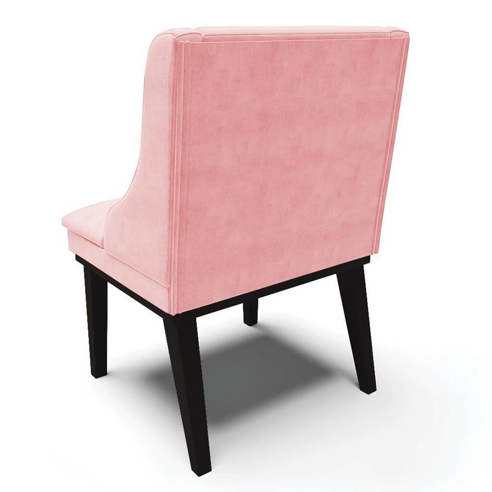 Kit 10 Cadeiras Estofadas Para Sala De Jantar Base Fixa De Madeira Preto Lia Suede Rosa Bebê - Ibiza - 7