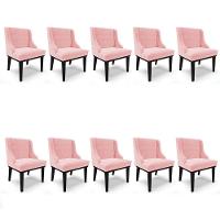Kit 10 Cadeiras Estofadas Para Sala De Jantar Base Fixa De Madeira Preto Lia Suede Rosa Bebê - Ibiza - 1