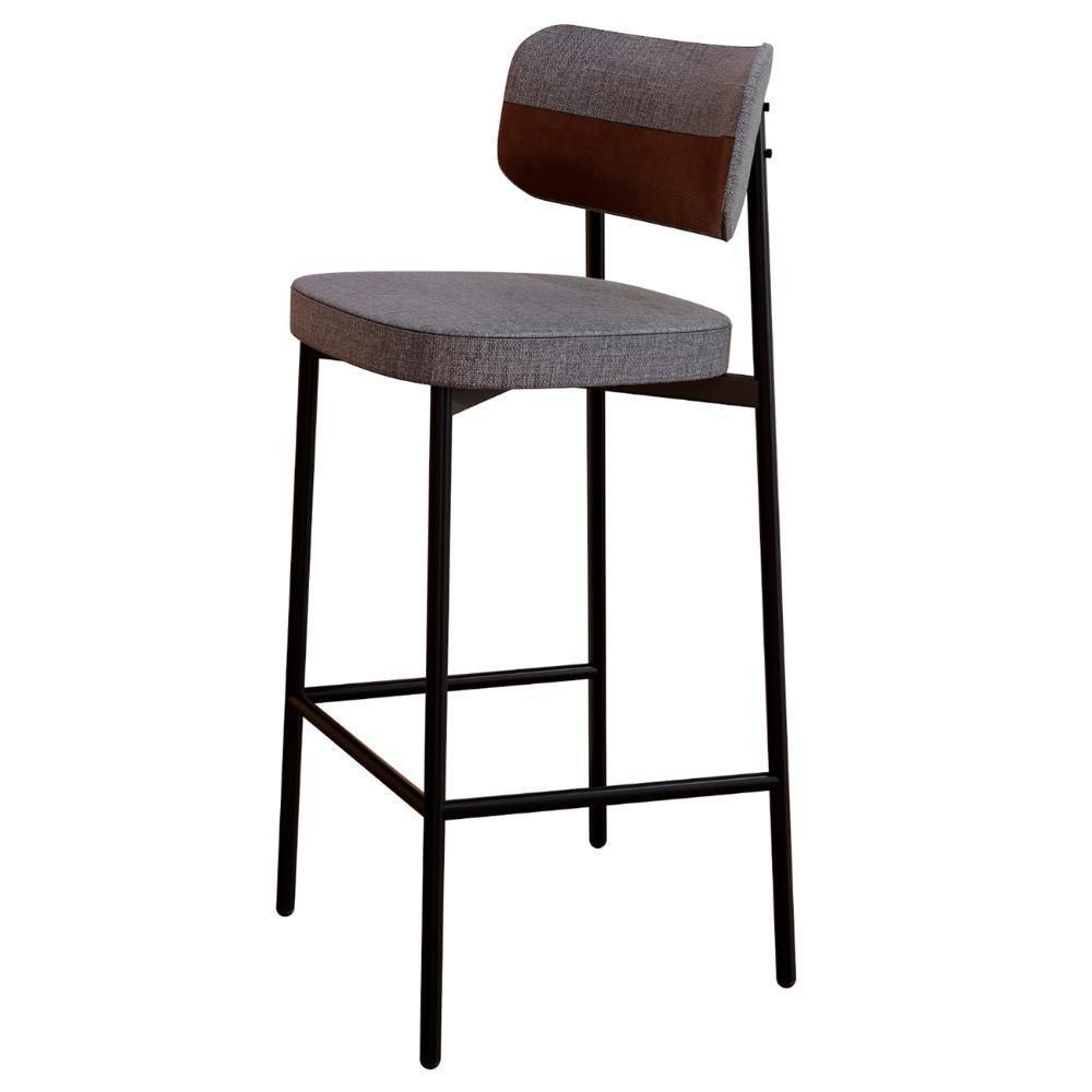Banqueta Alta Bar Estofada Ella M25 Linho Cinza-whisky - Mpozenato - 1