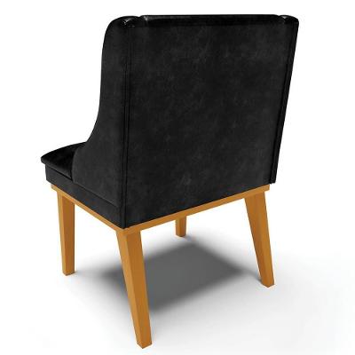 Kit 4 Cadeiras Estofadas Base Fixa De Madeira Castanho Lia Sintético Premium Preto - Ibiza