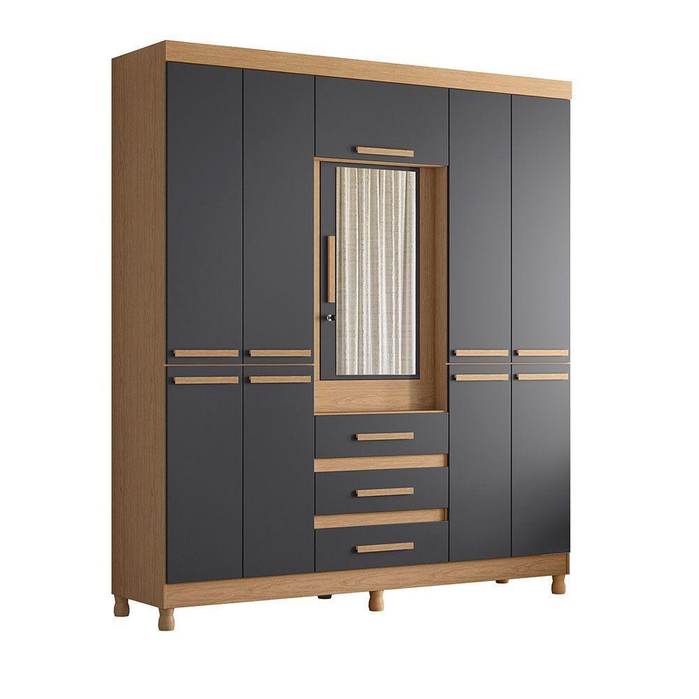 Guarda Roupa Fusion Casal Porta Basculante Espelho Albatroz Freijó/titanium - 1