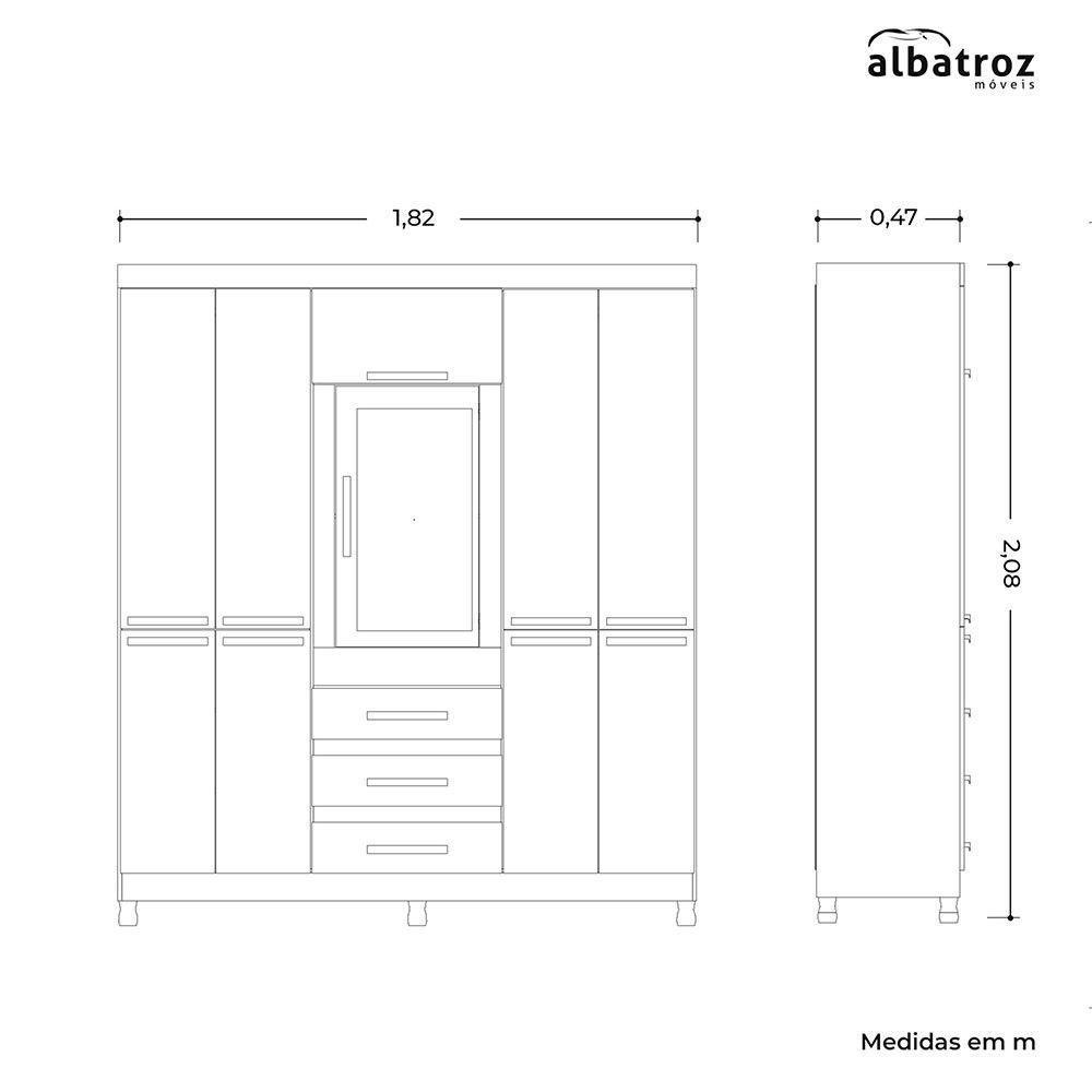 Guarda Roupa Fusion Casal Porta Basculante Espelho Albatroz Freijó/titanium - 6