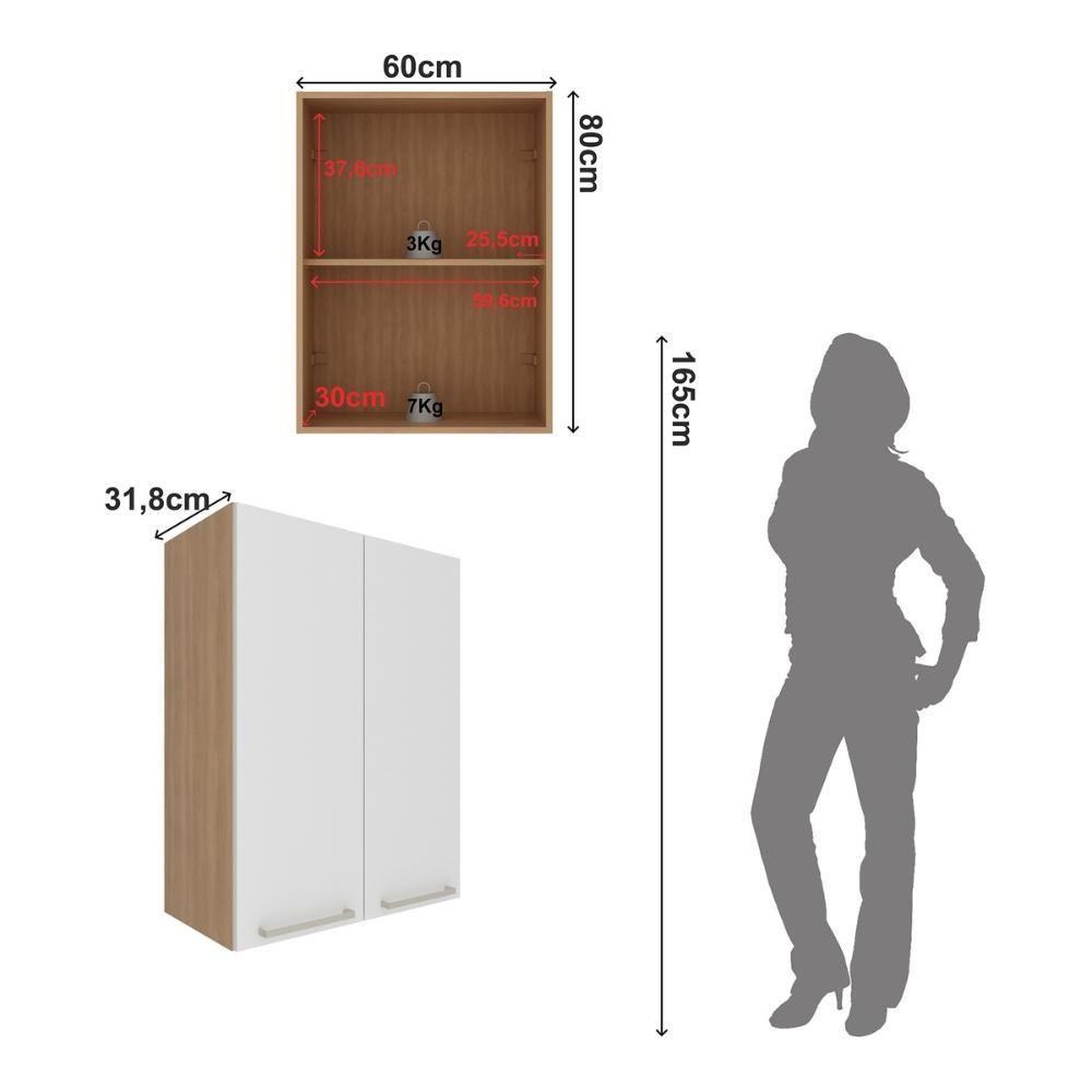 Armário De Cozinha Aéreo Com 2 Portas 60cm Multimóveis Cr20426 Freijó Branco - 3