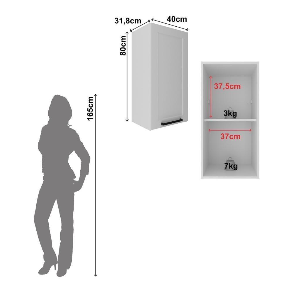 Armário De Cozinha Aéreo Em Mdf Com 1 Porta 40cm Multimóveis Cr20432 Branco - 4