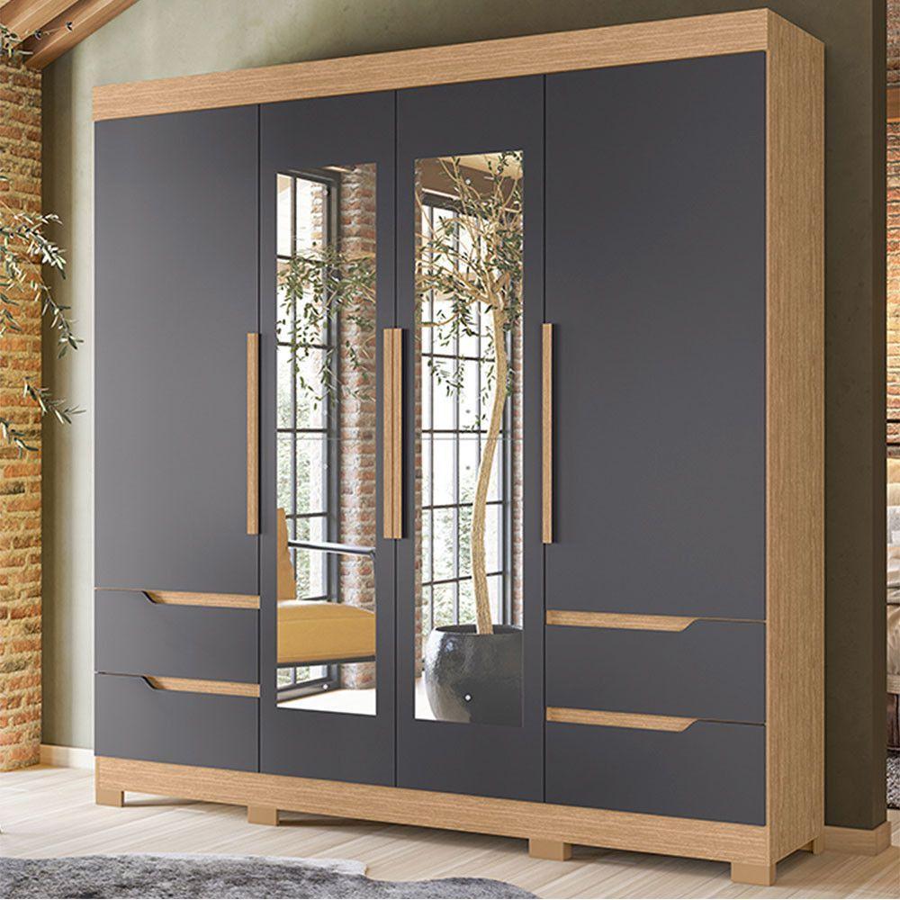 Guarda Roupa Vivacce Com Espelho E 4 Portas Albatroz Freijó/titanium - 2