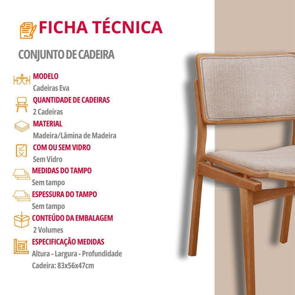 Conjunto Eva Com 2 Cadeiras Madeira Moderna Mobília Brisa Imbuia Nat - 4