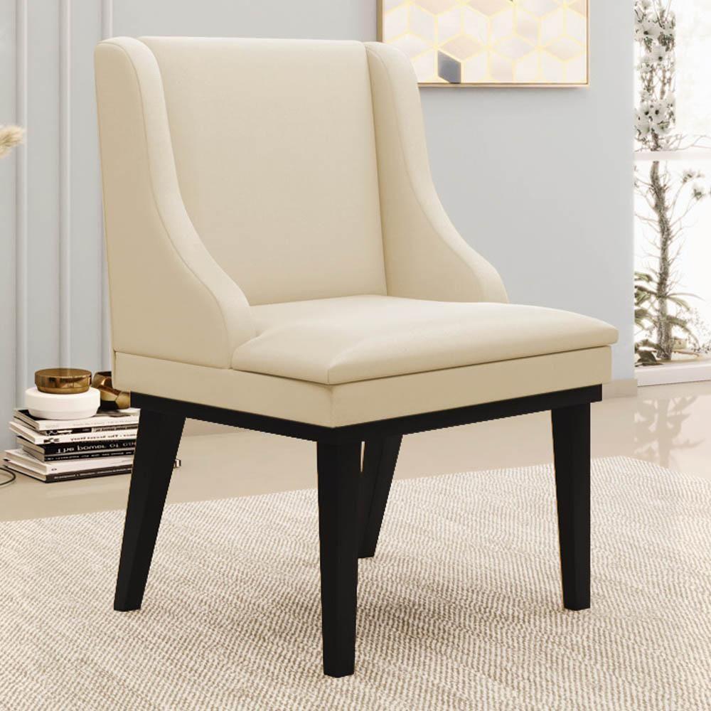 Kit 10 Cadeiras Estofadas Sala De Jantar Base Fixa De Madeira Preto Lia Sintético Bege - Ibiza - 2