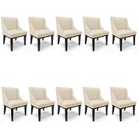 Kit 10 Cadeiras Estofadas Sala De Jantar Base Fixa De Madeira Preto Lia Sintético Bege - Ibiza - 1