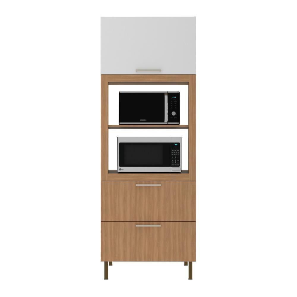Paneleiro Torre Quente Para Forno Micro-ondas 1 Porta 2 Gavetas 80cm Multimóveis Cr20443 Freijó Branco - 6