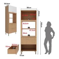 Paneleiro Torre Quente Para Forno Micro-ondas 1 Porta 2 Gavetas 80cm Multimóveis Cr20443 Freijó Branco - 3