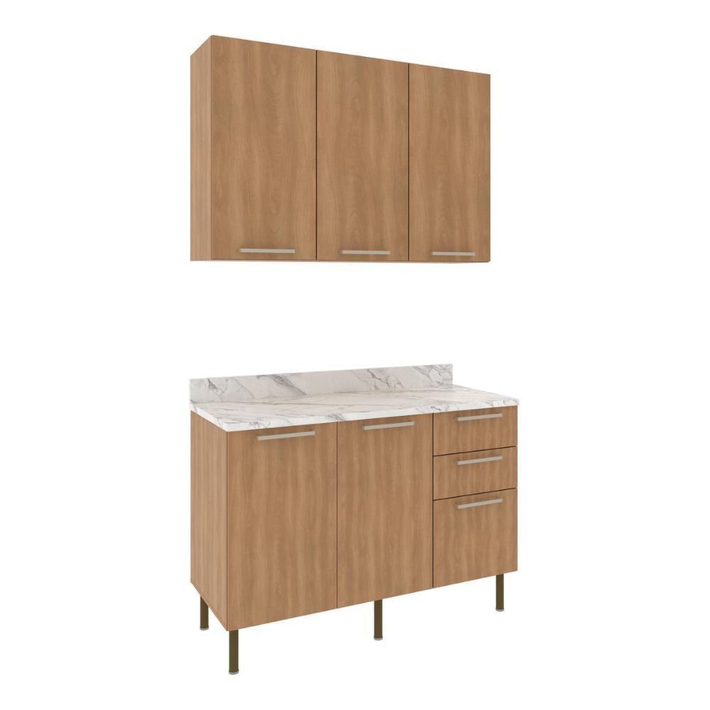 Cozinha Compacta Com Armário E Balcão Com Tampo 120cm Multimóveis Cr20447 Freijó Mármore Branco - 2