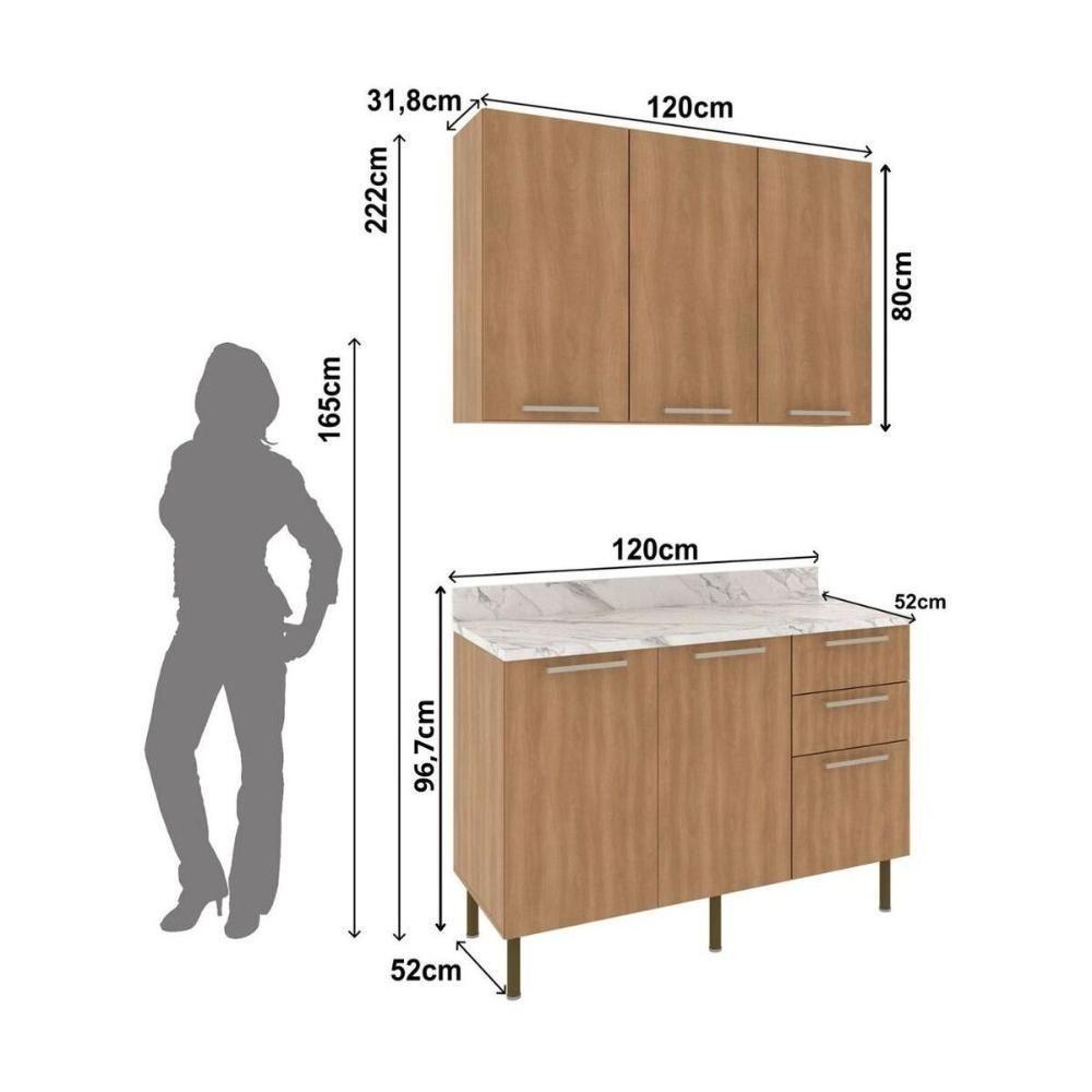 Cozinha Compacta Com Armário E Balcão Com Tampo 120cm Multimóveis Cr20447 Freijó Mármore Branco - 3