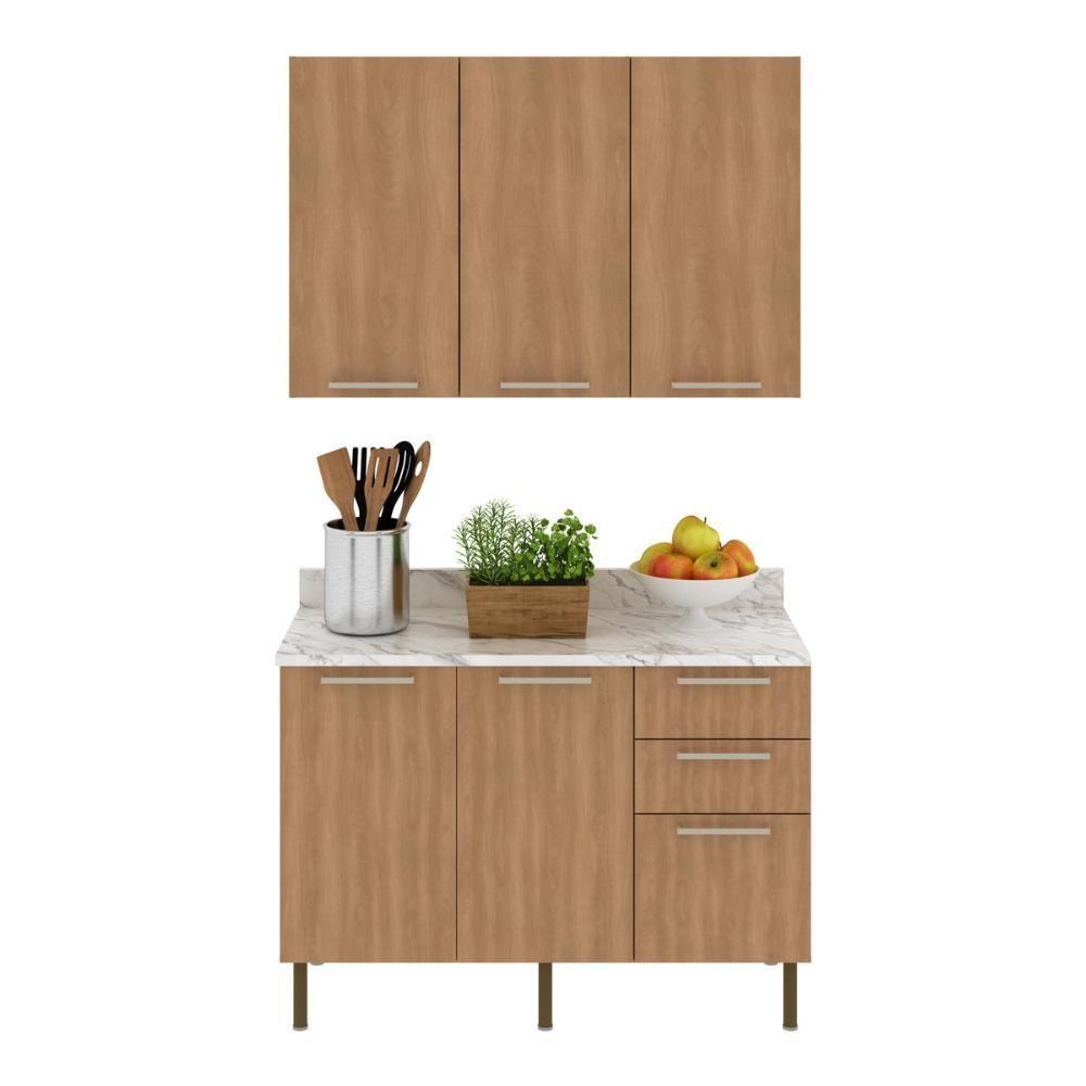 Cozinha Compacta Com Armário E Balcão Com Tampo 120cm Multimóveis Cr20447 Freijó Mármore Branco - 5