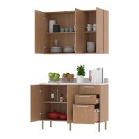 Cozinha Compacta Com Armário E Balcão Com Tampo 120cm Multimóveis Cr20447 Freijó Mármore Branco