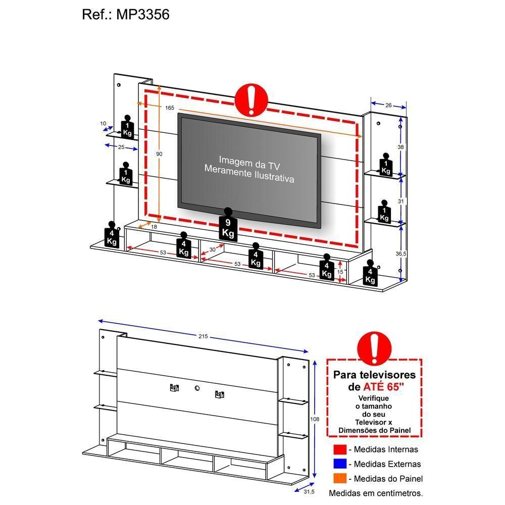 Painel Tv até 65" com Suporte Prateleira Vidro Multimóveis - 4