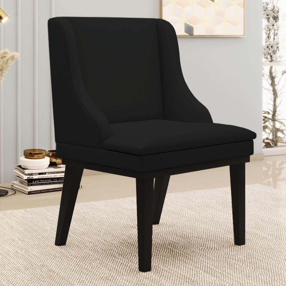 Kit 4 Cadeiras Estofadas Para Sala De Jantar Base Fixa De Madeira Preto Lia Linho Preto - Ibiza - 2