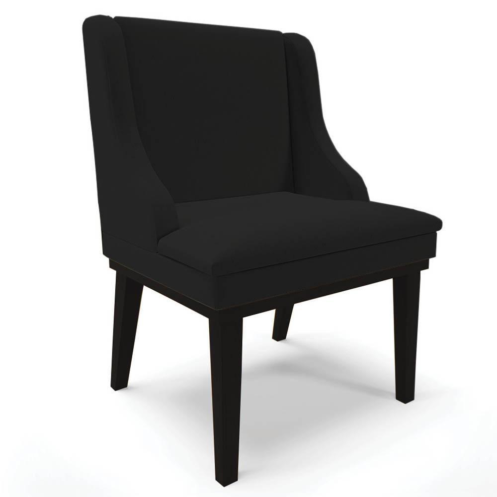 Kit 4 Cadeiras Estofadas Para Sala De Jantar Base Fixa De Madeira Preto Lia Linho Preto - Ibiza - 8