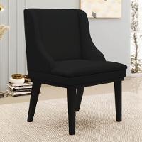 Kit 4 Cadeiras Estofadas Para Sala De Jantar Base Fixa De Madeira Preto Lia Linho Preto - Ibiza - 2