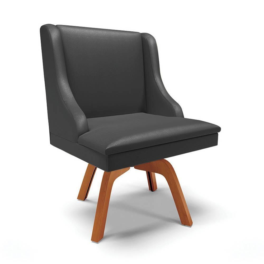 Kit 4 Cadeiras Estofadas Para Sala De Jantar Base Giratória De Madeira Lia Sintético Preto - Ibiza - 9