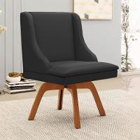 Kit 4 Cadeiras Estofadas Para Sala De Jantar Base Giratória De Madeira Lia Sintético Preto - Ibiza - 2