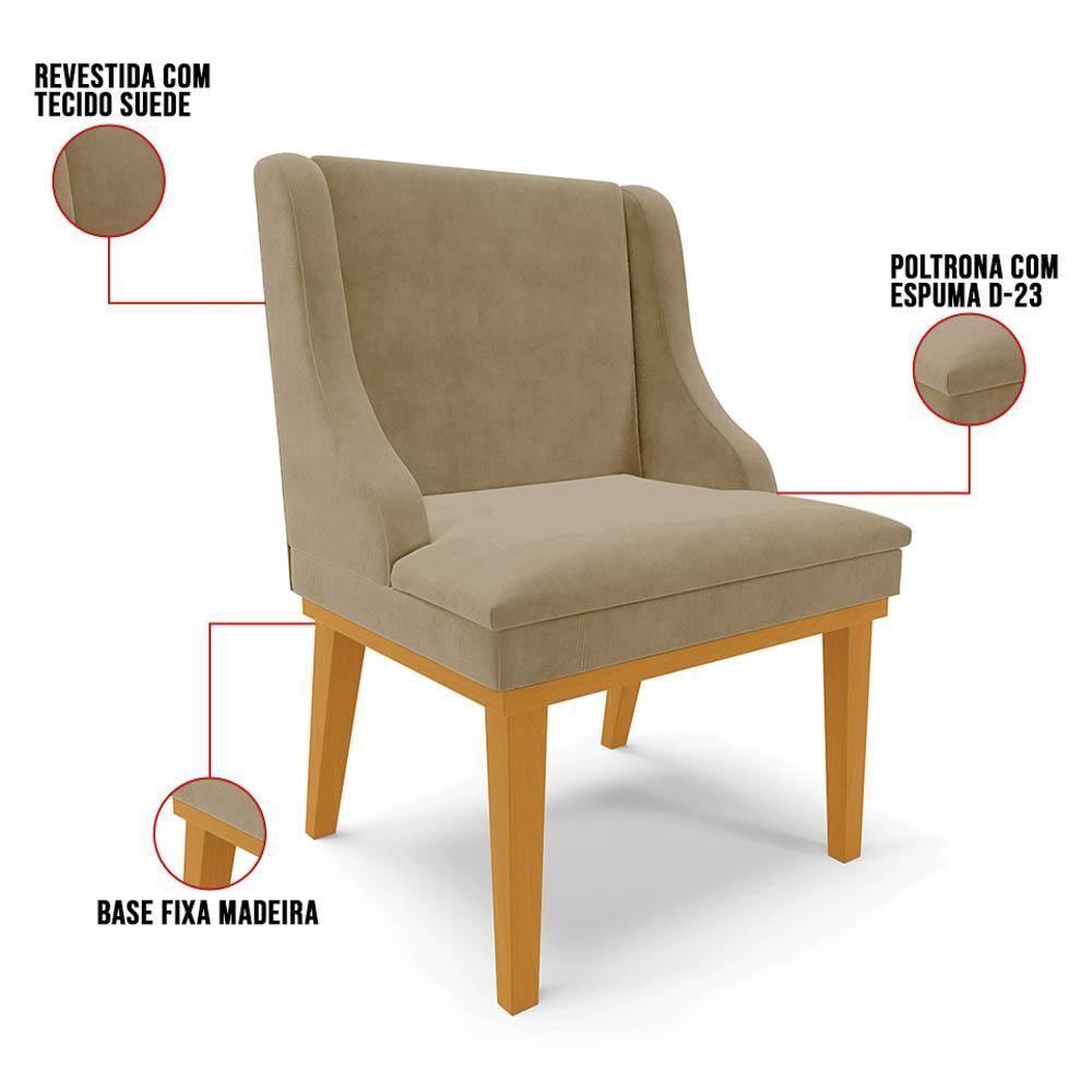 Kit 2 Cadeiras Estofadas Para Sala De Jantar Base Fixa De Madeira Castanho Lia Suede Marrom Rt - Ibiza - 3