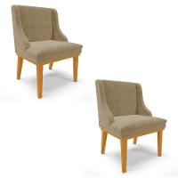 Kit 2 Cadeiras Estofadas Para Sala De Jantar Base Fixa De Madeira Castanho Lia Suede Marrom Rt - Ibiza - 1