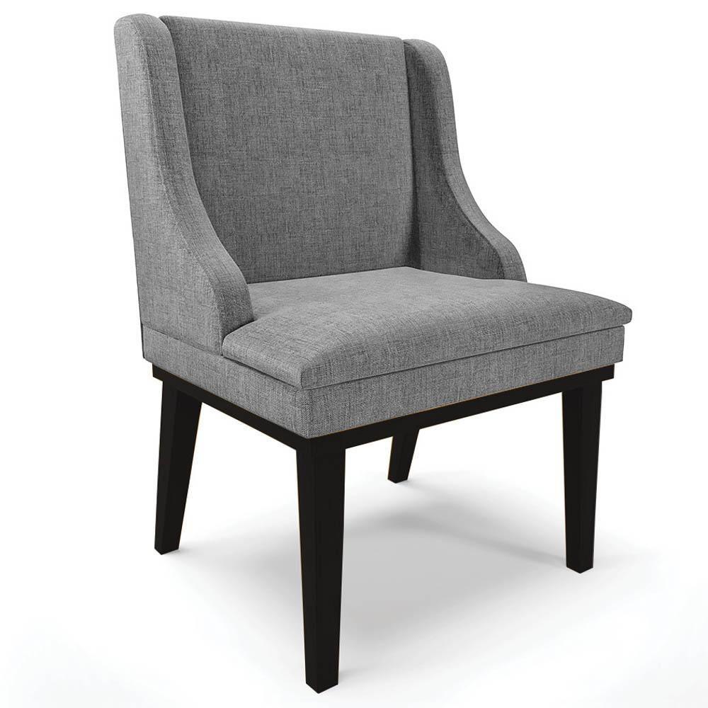 Kit 2 Cadeiras Estofadas Para Sala De Jantar Base Fixa De Madeira Preto Lia Linho Grafite - Ibiza - 9