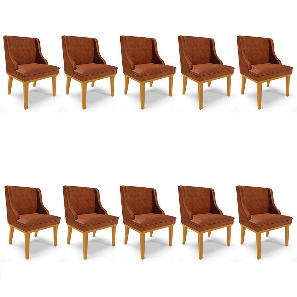 Kit 10 Cadeiras Estofadas Base Fixa De Madeira Castanho Lia Sintético Premium Nozes - Ibiza - 1