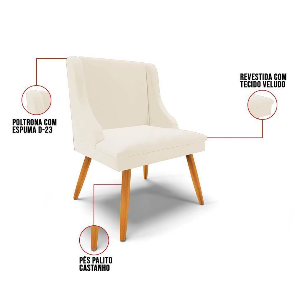 Kit 6 Cadeiras Estofadas Para Sala De Jantar Pés Palito Lia Veludo Bege - Ibiza - 3