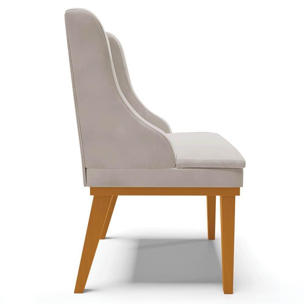 Kit 10 Cadeiras Estofadas Para Sala De Jantar Base Fixa De Madeira Castanho Lia Veludo Cinza - Ibiza - 6