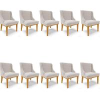 Kit 10 Cadeiras Estofadas Para Sala De Jantar Base Fixa De Madeira Castanho Lia Veludo Cinza - Ibiza - 1