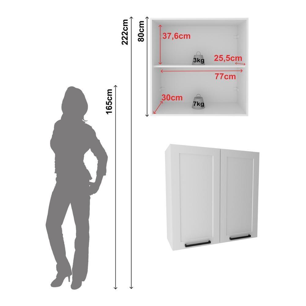 Armário De Cozinha Aéreo Em Mdf Com 2 Portas 80cm Multimóveis Cr20431 Branco - 6