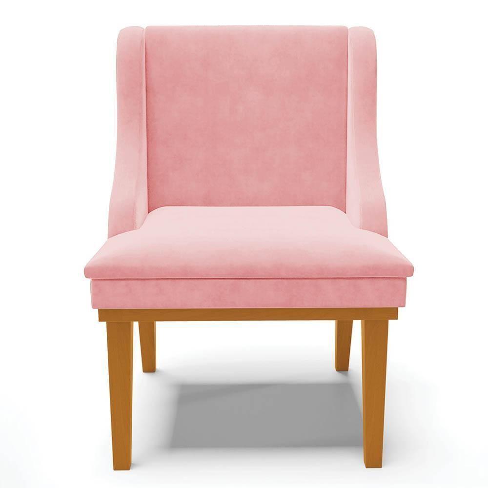 Kit 4 Cadeiras Estofadas Para Sala De Jantar Base Fixa De Madeira Castanho Lia Suede Rosa Bebê - Ibiza - 8