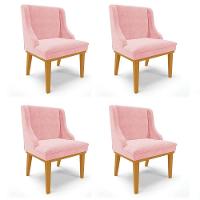 Kit 4 Cadeiras Estofadas Para Sala De Jantar Base Fixa De Madeira Castanho Lia Suede Rosa Bebê - Ibiza - 1