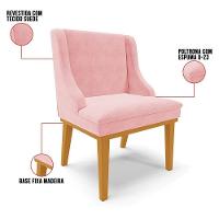 Kit 4 Cadeiras Estofadas Para Sala De Jantar Base Fixa De Madeira Castanho Lia Suede Rosa Bebê - Ibiza - 3