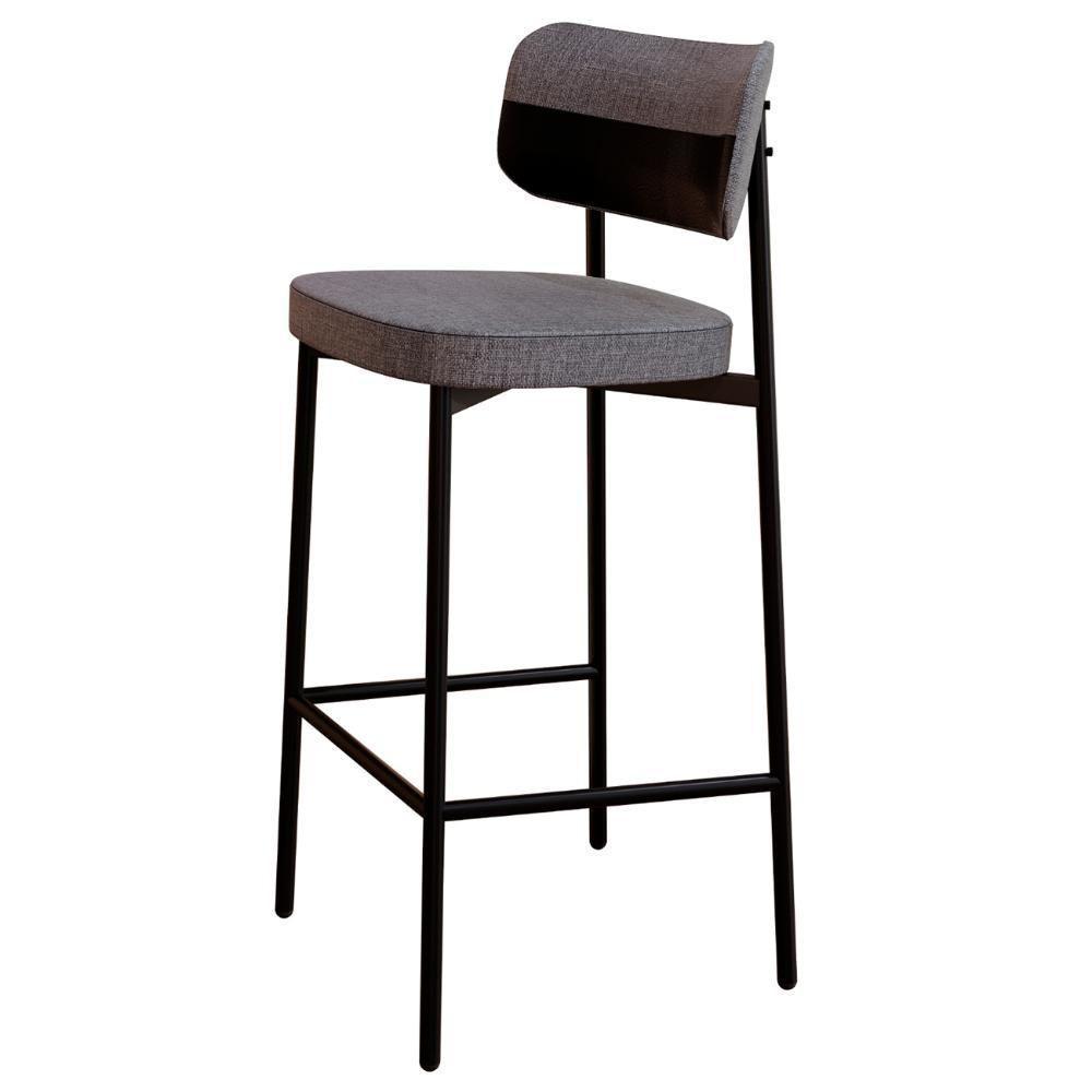 Banqueta Alta Bar Estofada Kit 2 Ella M25 Linho Cinza-preto - Mpozenato - 2