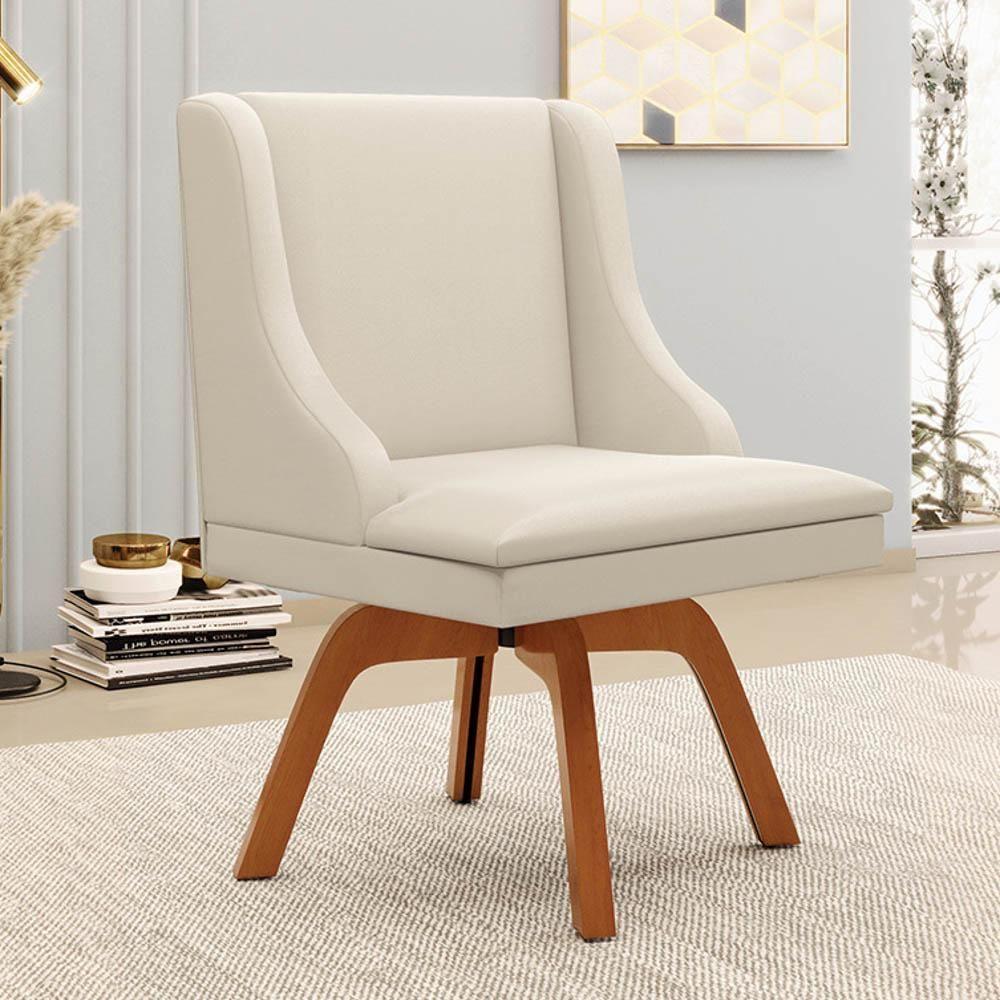 Kit 2 Cadeiras Estofadas Para Sala De Jantar Base Giratória De Madeira Lia Sintético Bege - Ibiza - 2