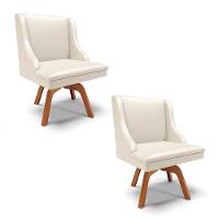 Kit 2 Cadeiras Estofadas Para Sala De Jantar Base Giratória De Madeira Lia Sintético Bege - Ibiza - 1