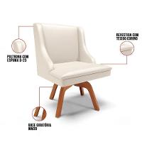 Kit 2 Cadeiras Estofadas Para Sala De Jantar Base Giratória De Madeira Lia Sintético Bege - Ibiza - 3