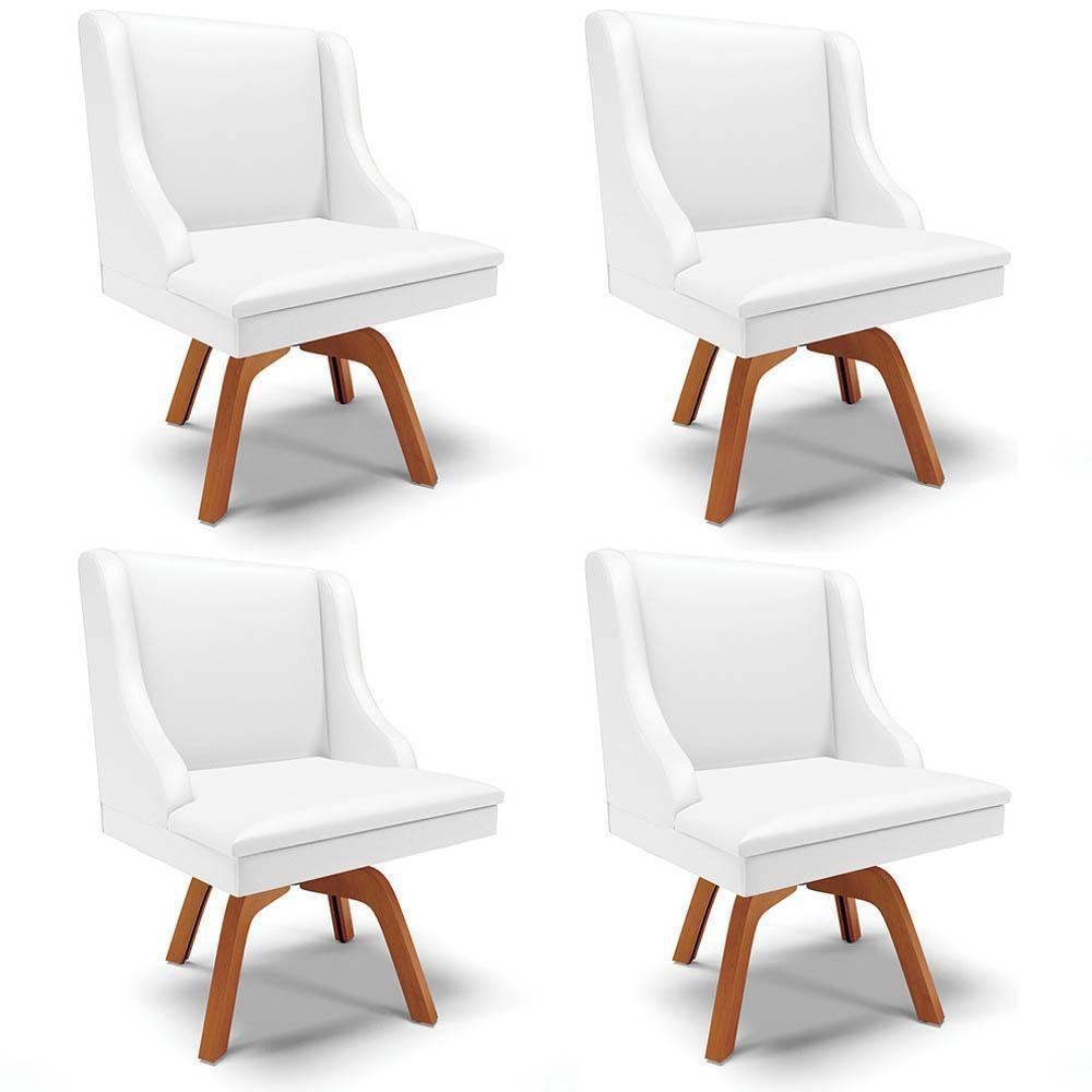 Kit 4 Cadeiras Estofadas Para Sala De Jantar Base Giratória De Madeira Lia Sintético Branco - Ibiza - 1