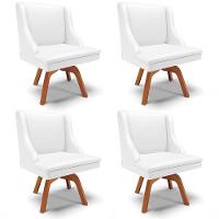 Kit 4 Cadeiras Estofadas Para Sala De Jantar Base Giratória De Madeira Lia Sintético Branco - Ibiza - 1
