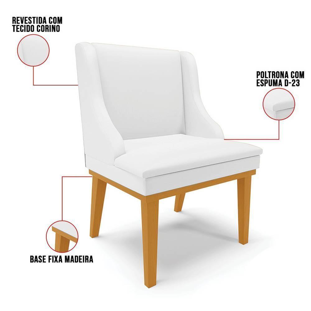 Kit 2 Cadeiras Estofadas Sala De Jantar Base Fixa De Madeira Castanho Lia Sintético Branco - Ibiza - 3