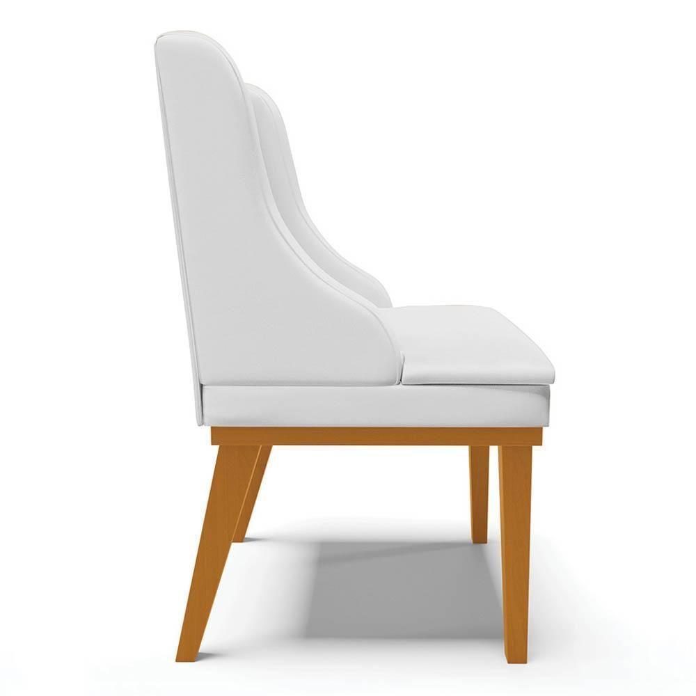 Kit 2 Cadeiras Estofadas Sala De Jantar Base Fixa De Madeira Castanho Lia Sintético Branco - Ibiza - 8