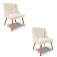Kit 2 Cadeiras Estofadas Para Sala De Jantar Pés Palito Lia Linho Bege - Ibiza - 1