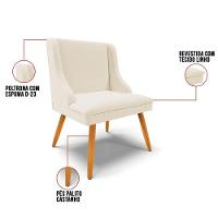 Kit 2 Cadeiras Estofadas Para Sala De Jantar Pés Palito Lia Linho Bege - Ibiza - 3