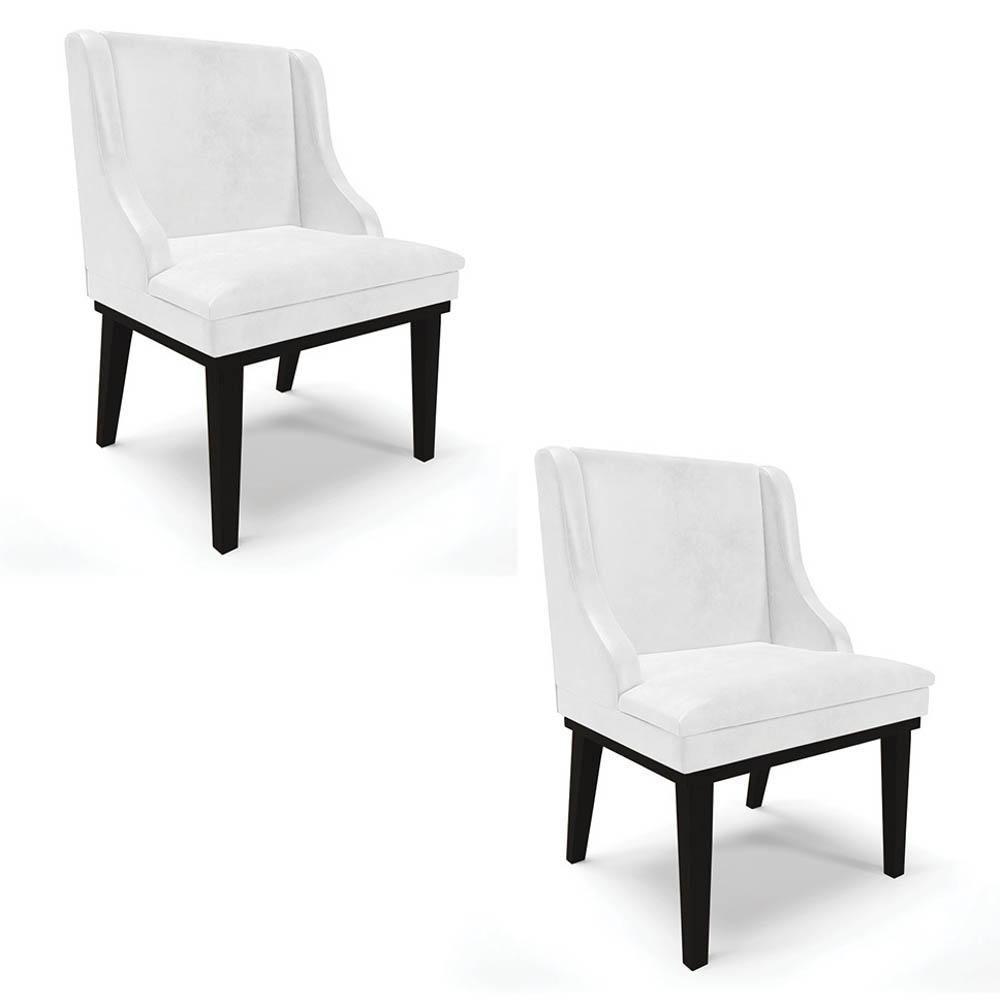 Kit 2 Cadeiras Estofadas Base Fixa De Madeira Preto Lia Sintético Premium Branco - Ibiza - 1
